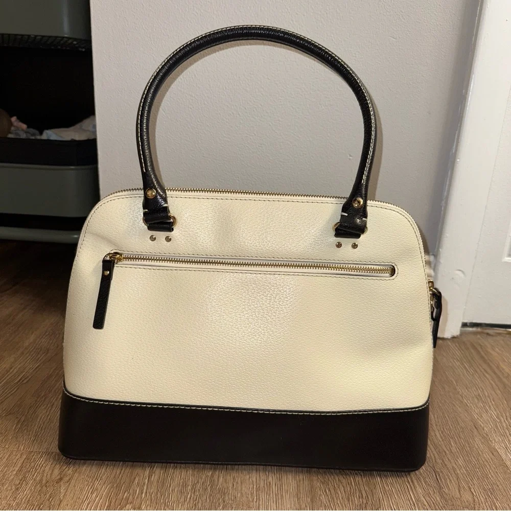 Kate Spade New York Leather Black White Satchel Handbag Purse 10”x14.5”x5”